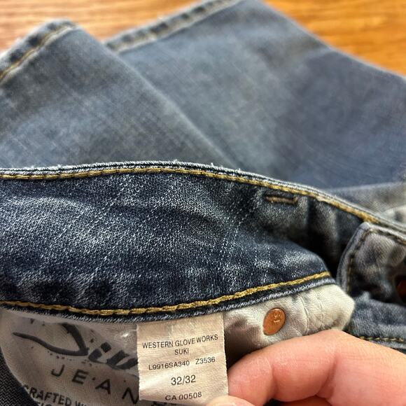 Silver Jeans Size 28x29 Suki Bootcut Flare Medium Wash Thick Stitch Mid-Rise - Picture 4 of 6